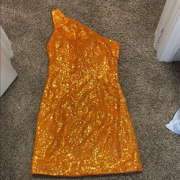 One-Shoulder Sequin Dress in Orange - Picture 1 of 2